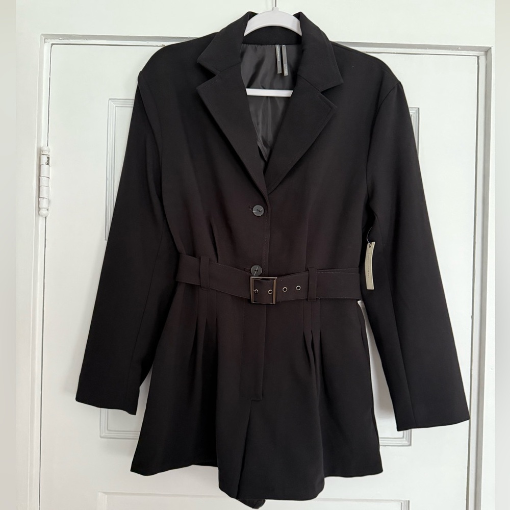 Anthropologie Black Belted Blazer Romper Jacket XS